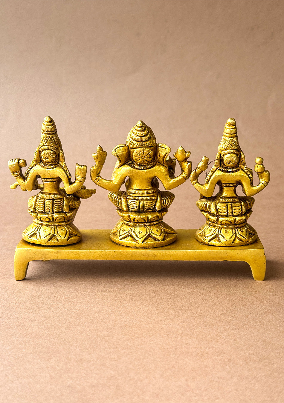 Antique Brass Lakshmi Ganesha Saraswati Trio