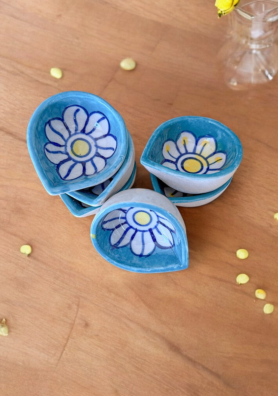 Blue Floral Diyas Set of 6