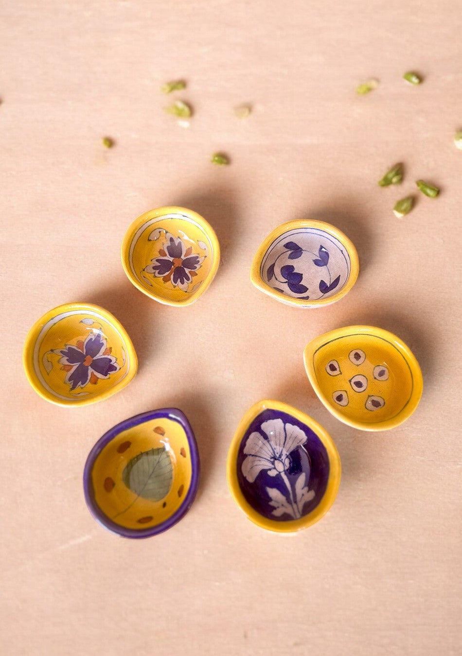 Blue Pottery Floral Design Diya - Set of 6