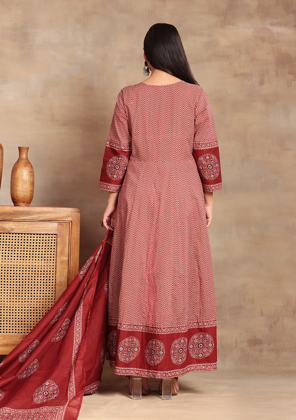 Rust Zig-Zag anarkali suit Set