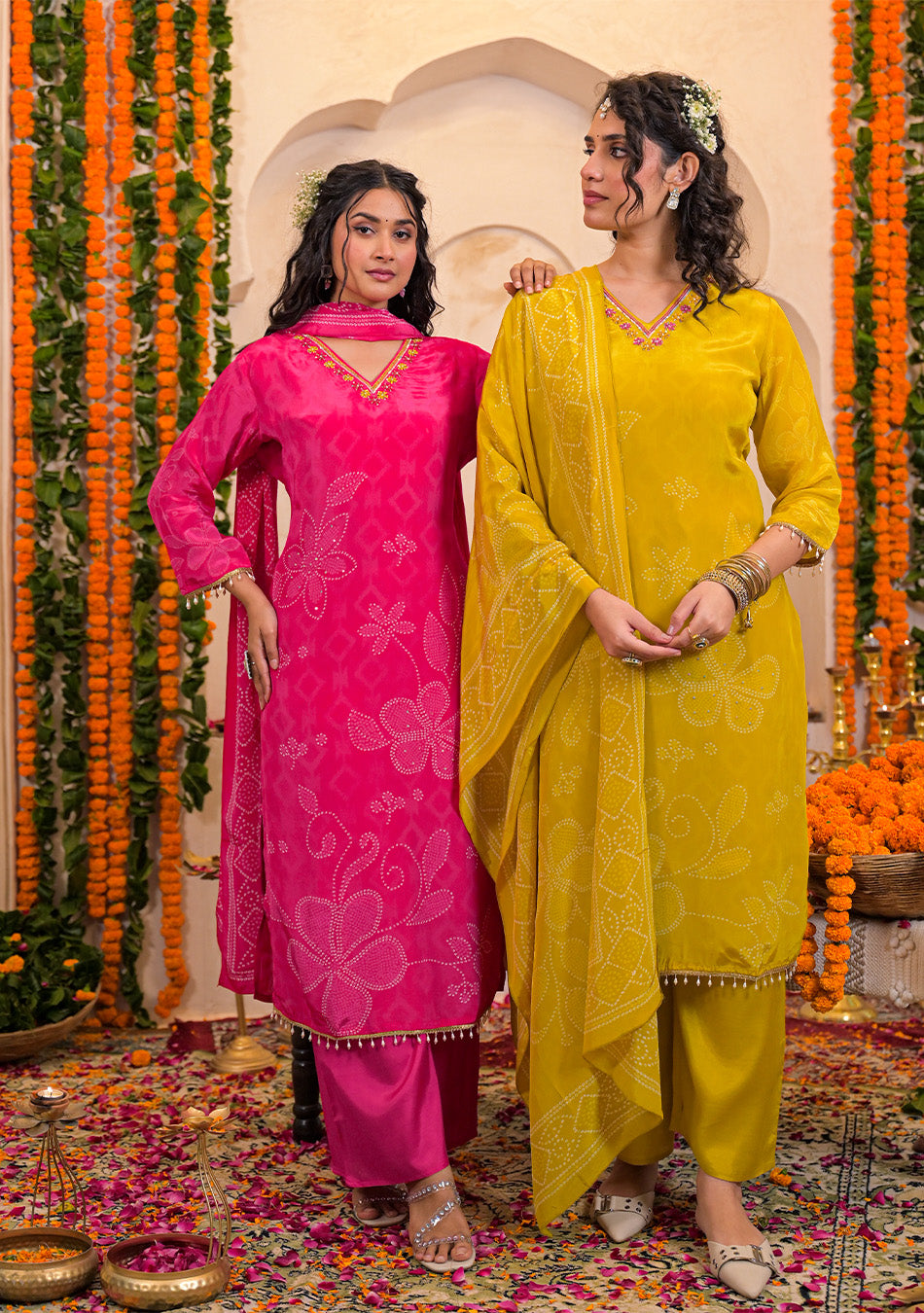Fuchsia Bloom Crepe Suit Set