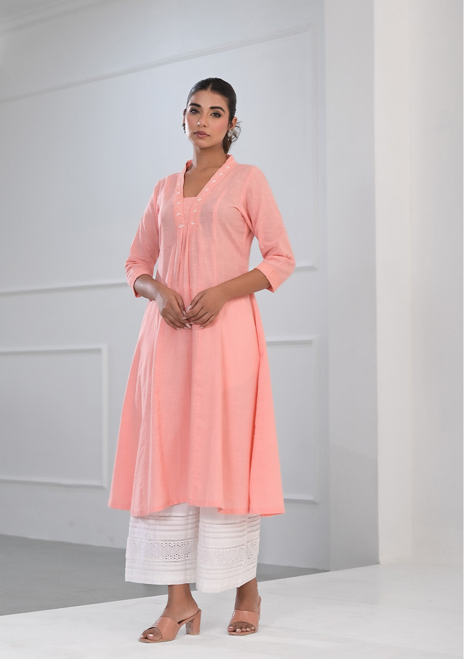 PEACH SOLID COTTON KURTA