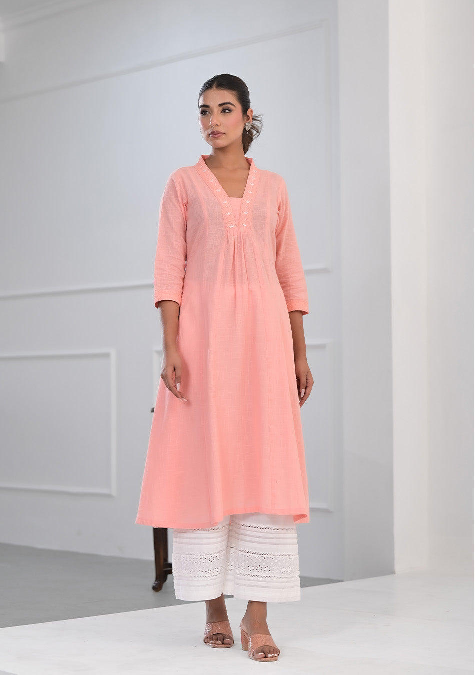 PEACH SOLID COTTON KURTA