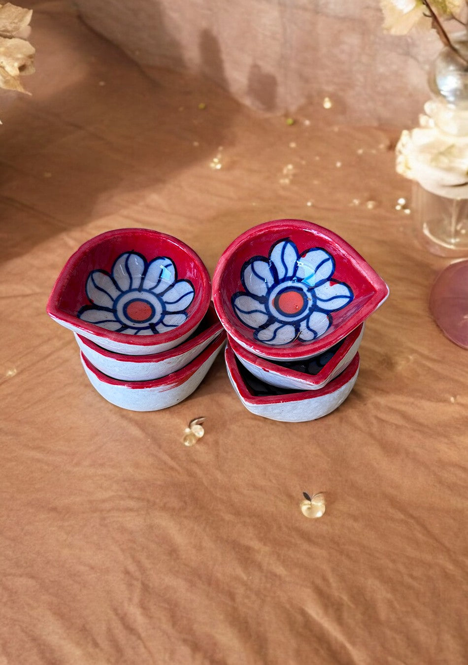 Crimson Floral Diyas Set of 6