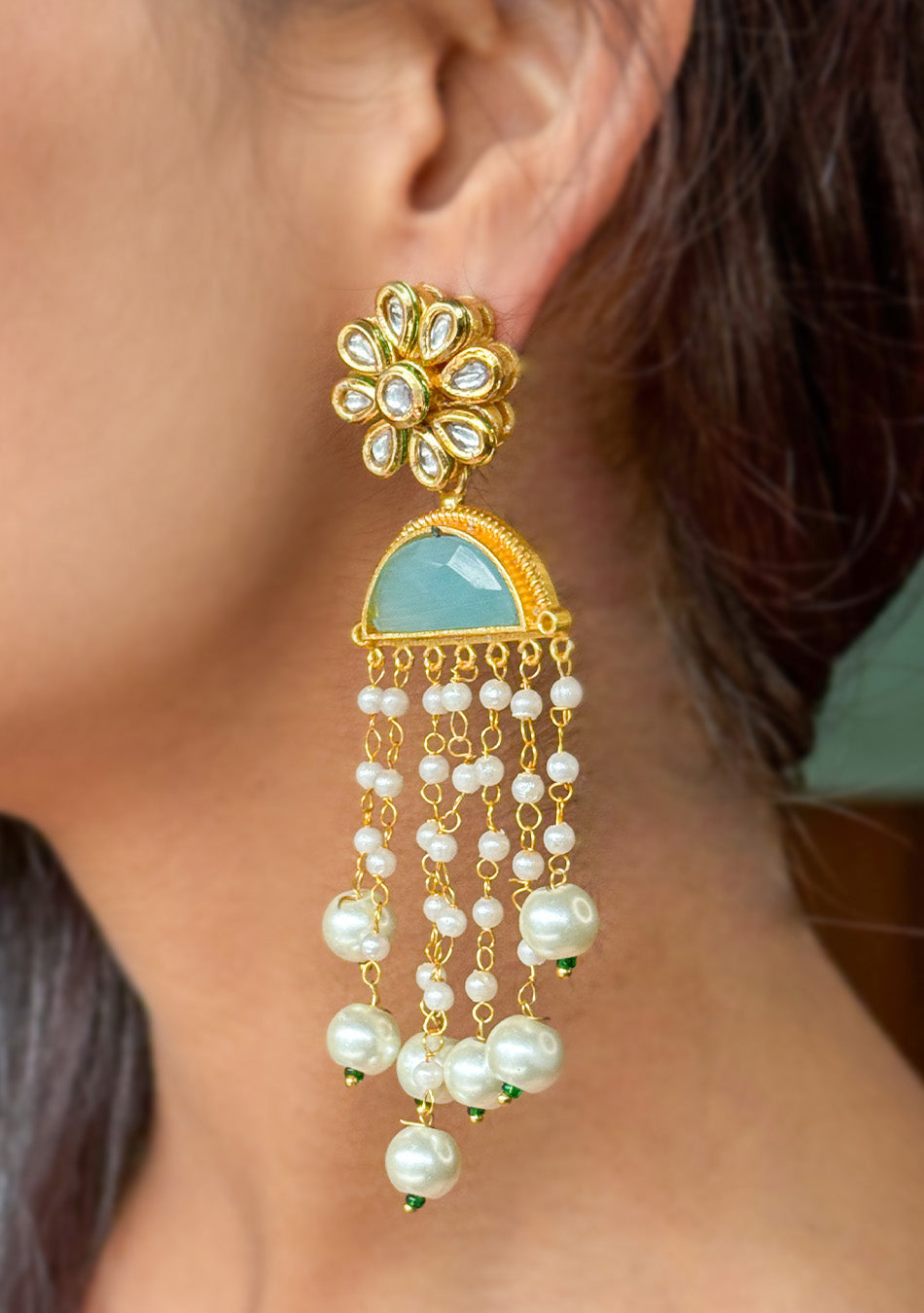 Turquoise Pearl Drops Earrings
