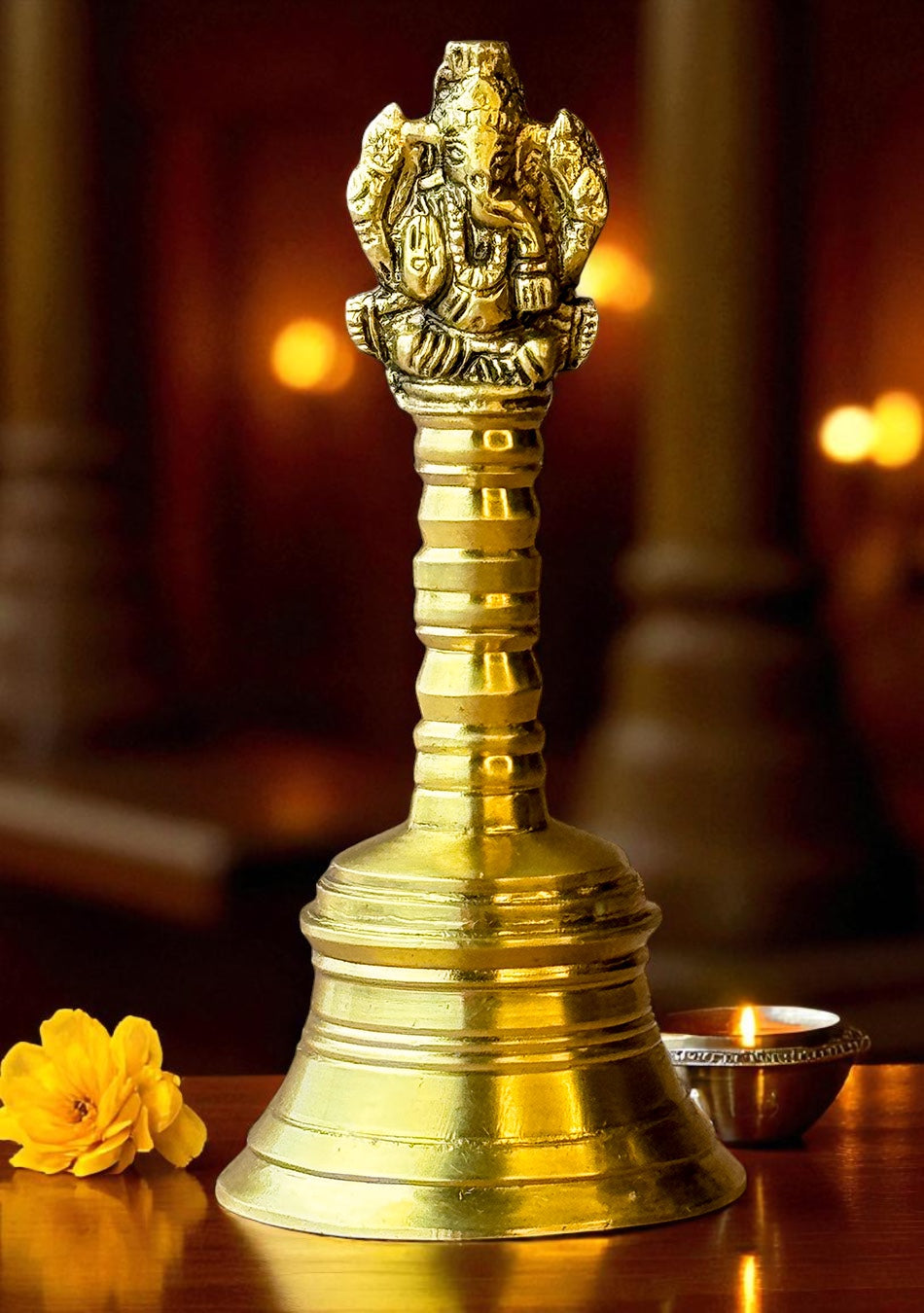 Antique Brass Pooja Bell with Ganesha Motif