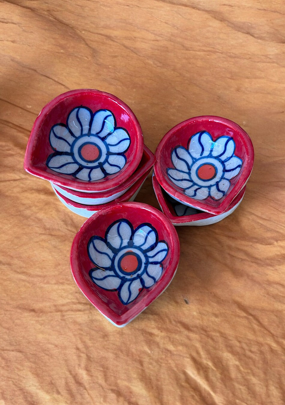 Crimson Floral Diyas Set of 6