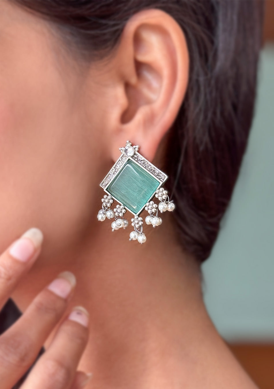 Aqua Square Earring