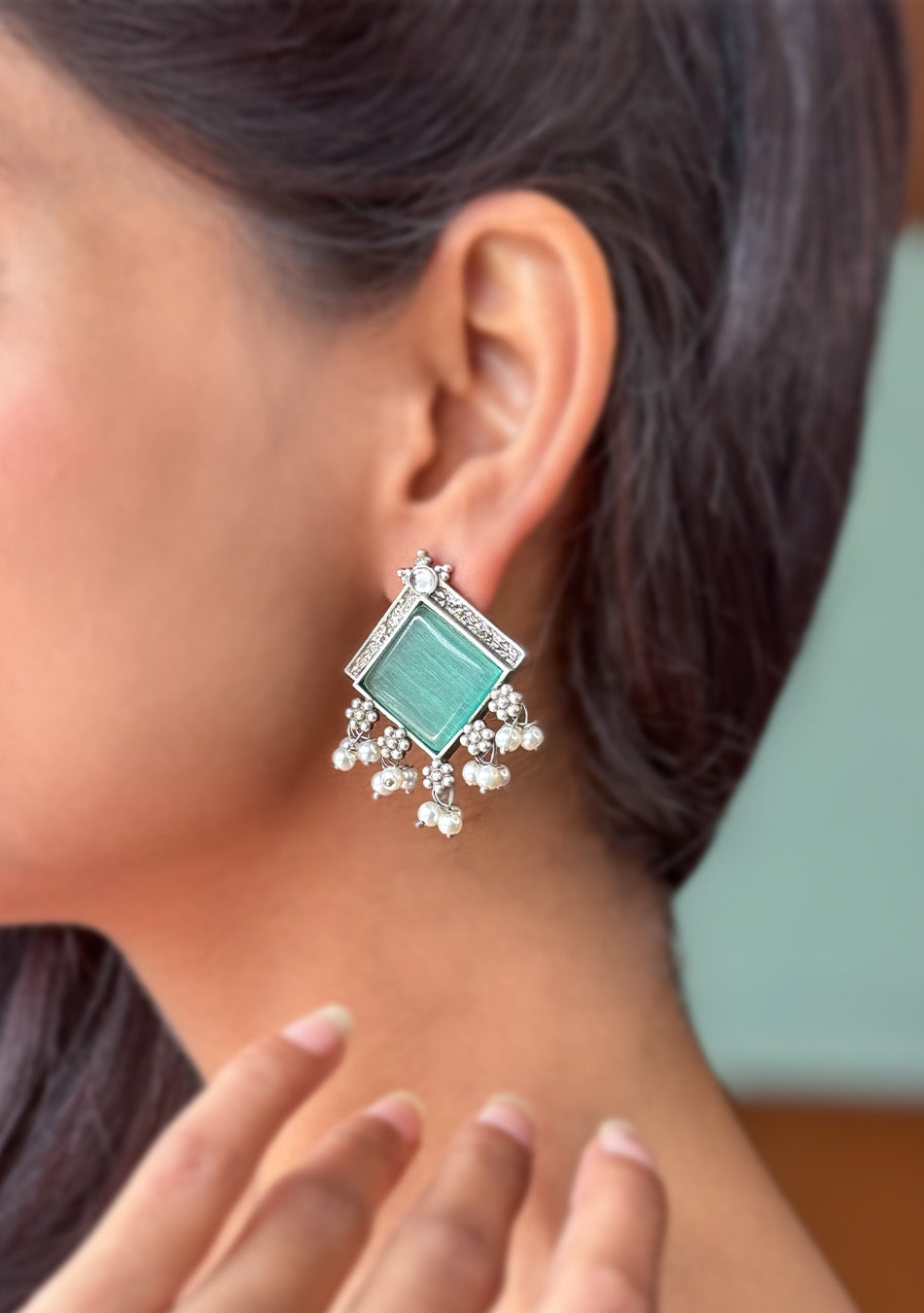 Aqua Square Earring