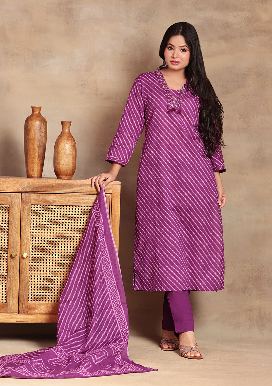 Purple Lehriya Suit Set