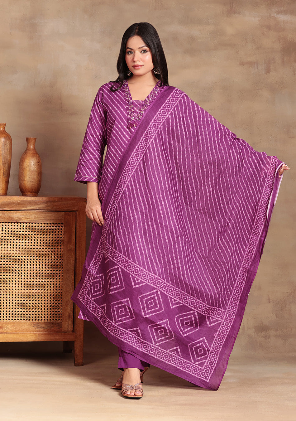 Purple Lehriya Suit Set