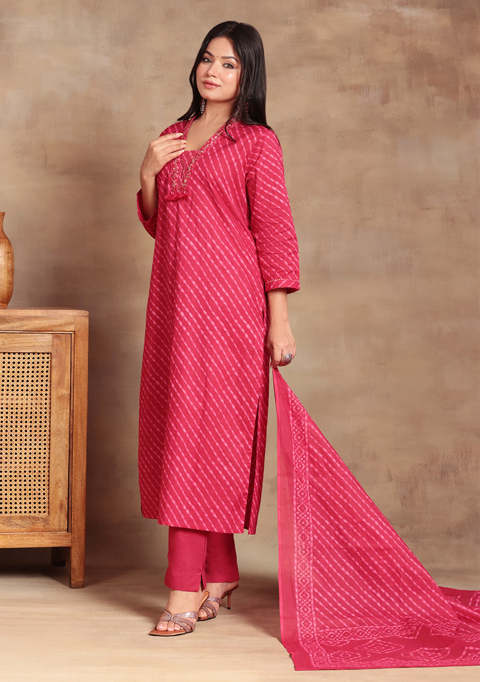 Red Bandhani Suit Set