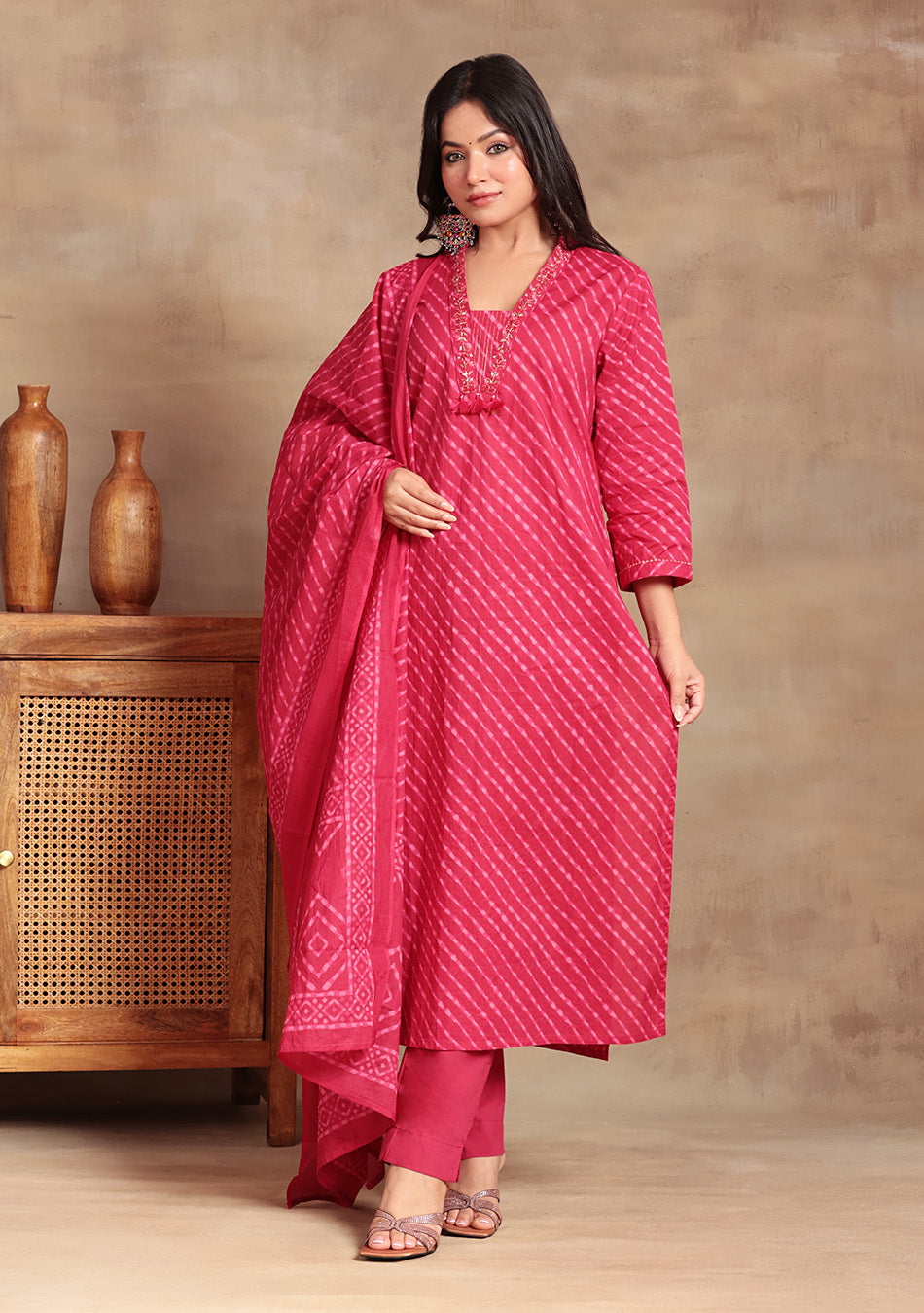 Red Bandhani Suit Set
