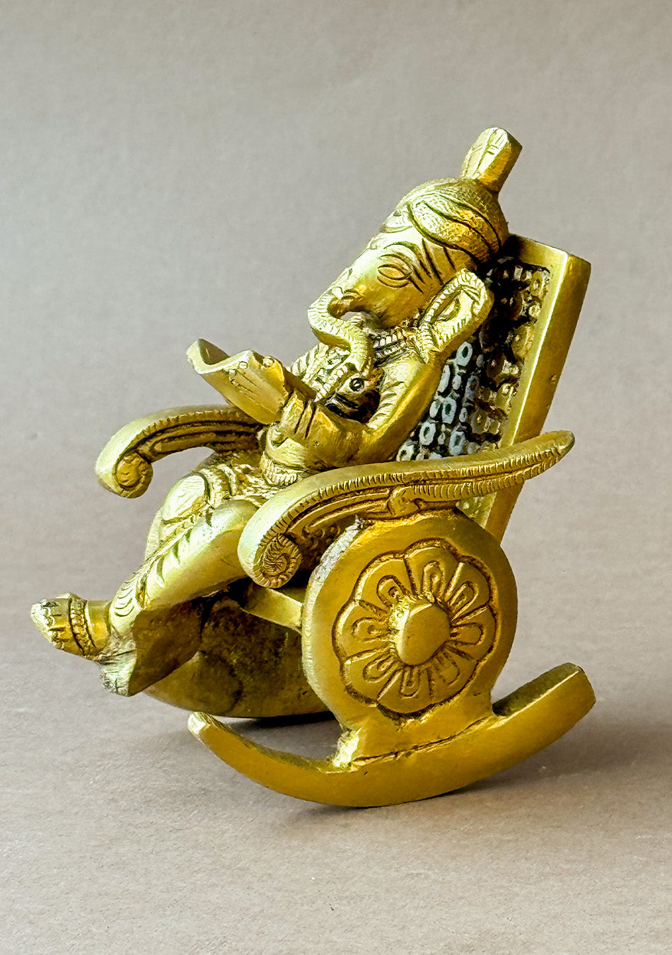 Antique Brass Vidyarthi Ganesha on Rocking Chair