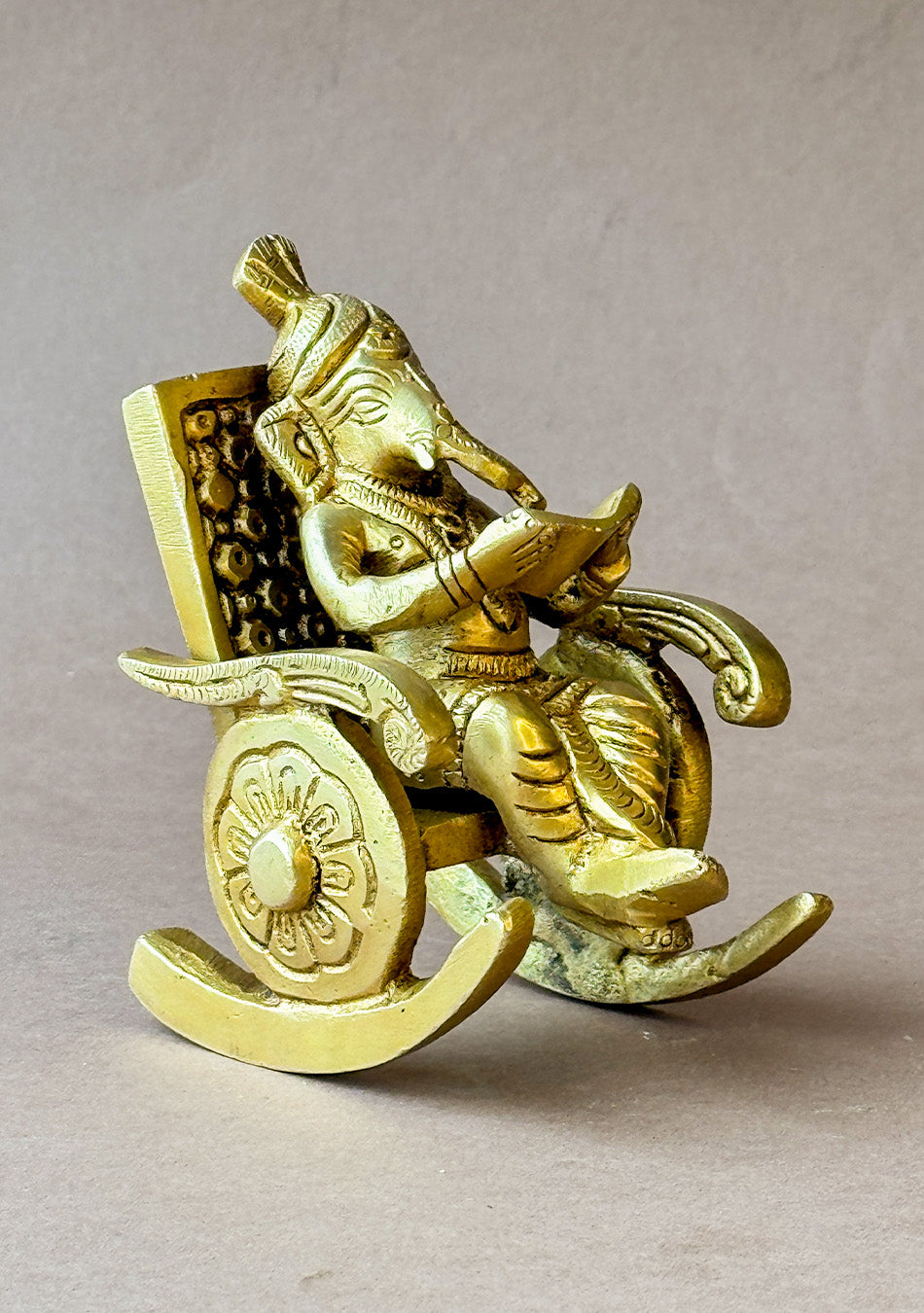 Antique Brass Vidyarthi Ganesha on Rocking Chair