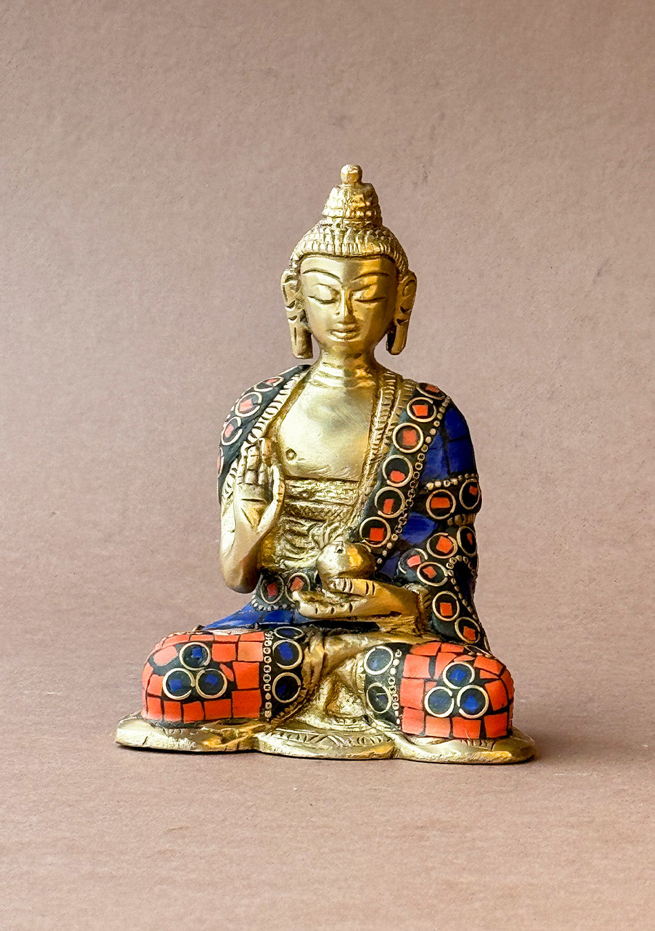 Antique Brass Buddha with Stone Work