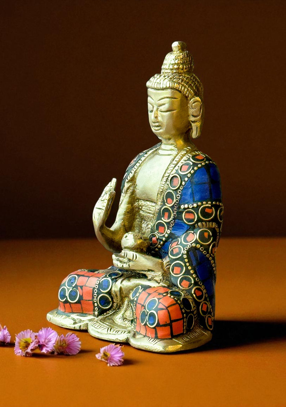 Antique Brass Buddha with Stone Work