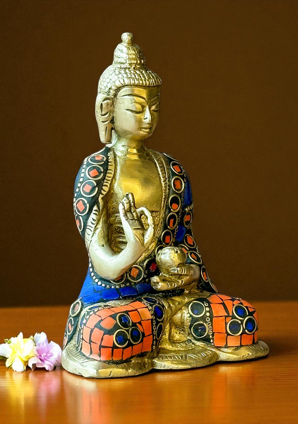 Antique Brass Buddha with Stone Work