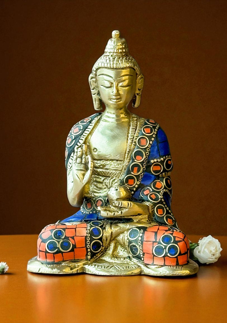 Antique Brass Buddha with Stone Work