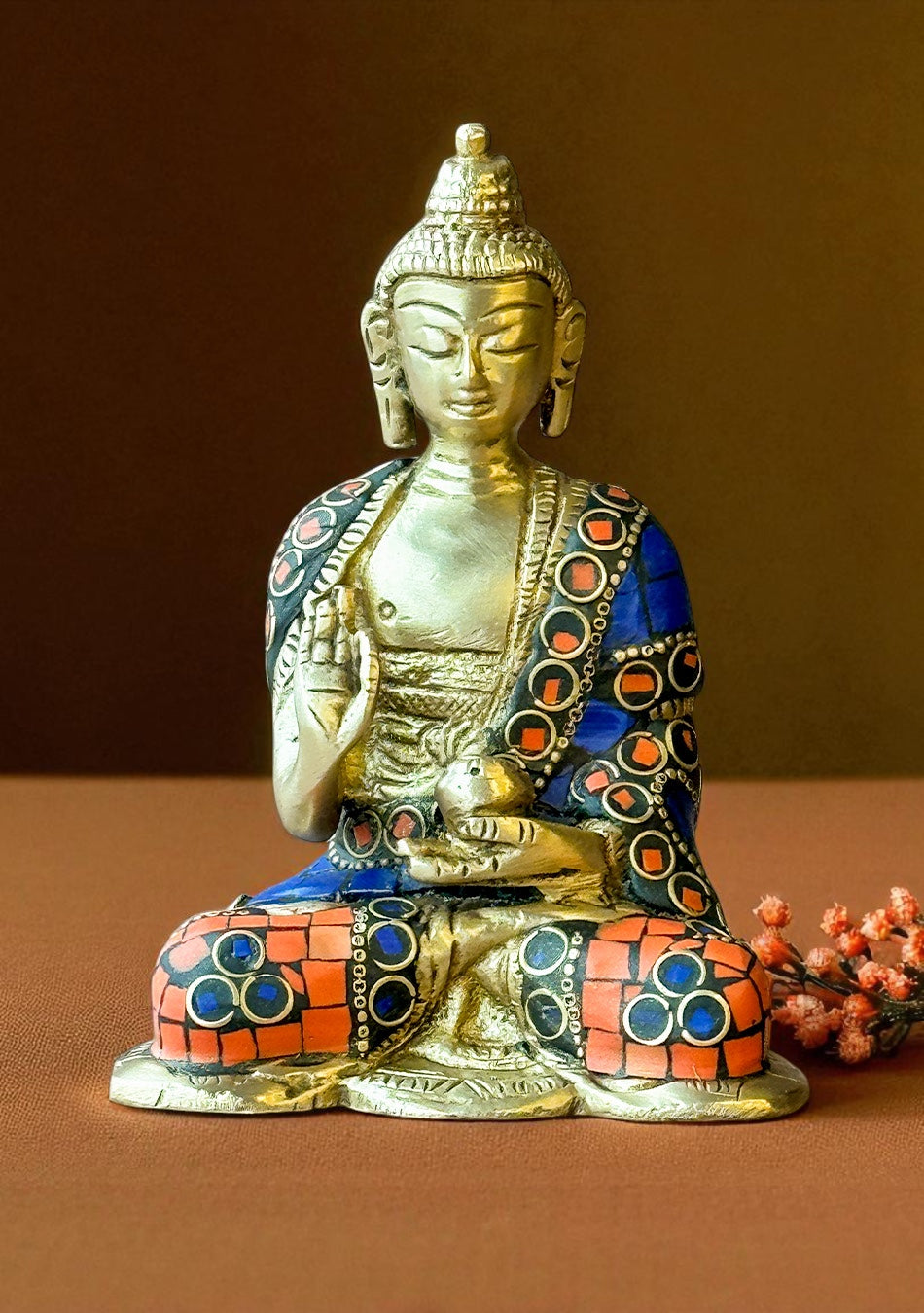 Antique Brass Buddha with Stone Work