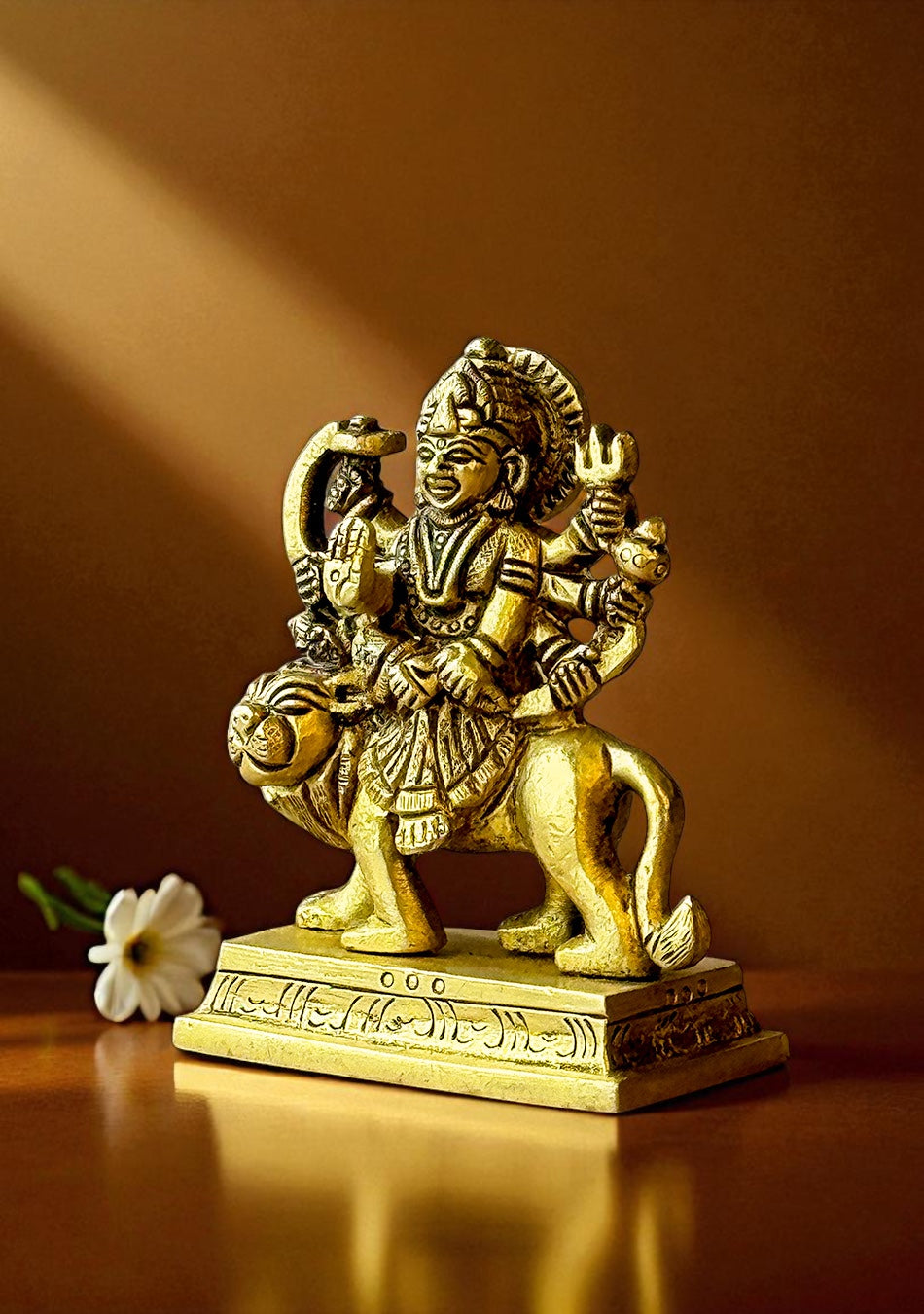 Antique Brass Goddess Durga on Lion