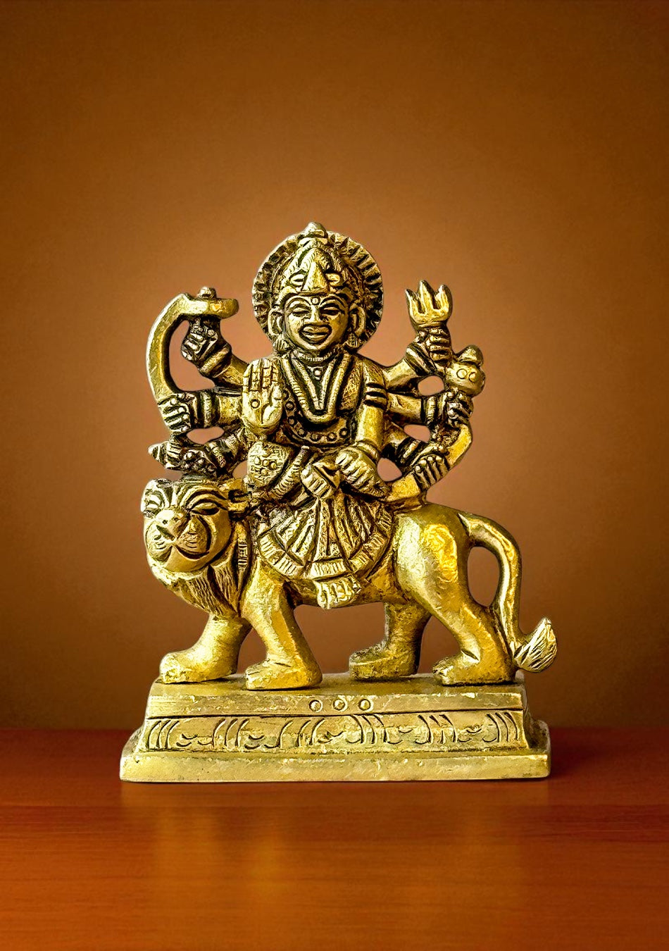 Antique Brass Goddess Durga on Lion