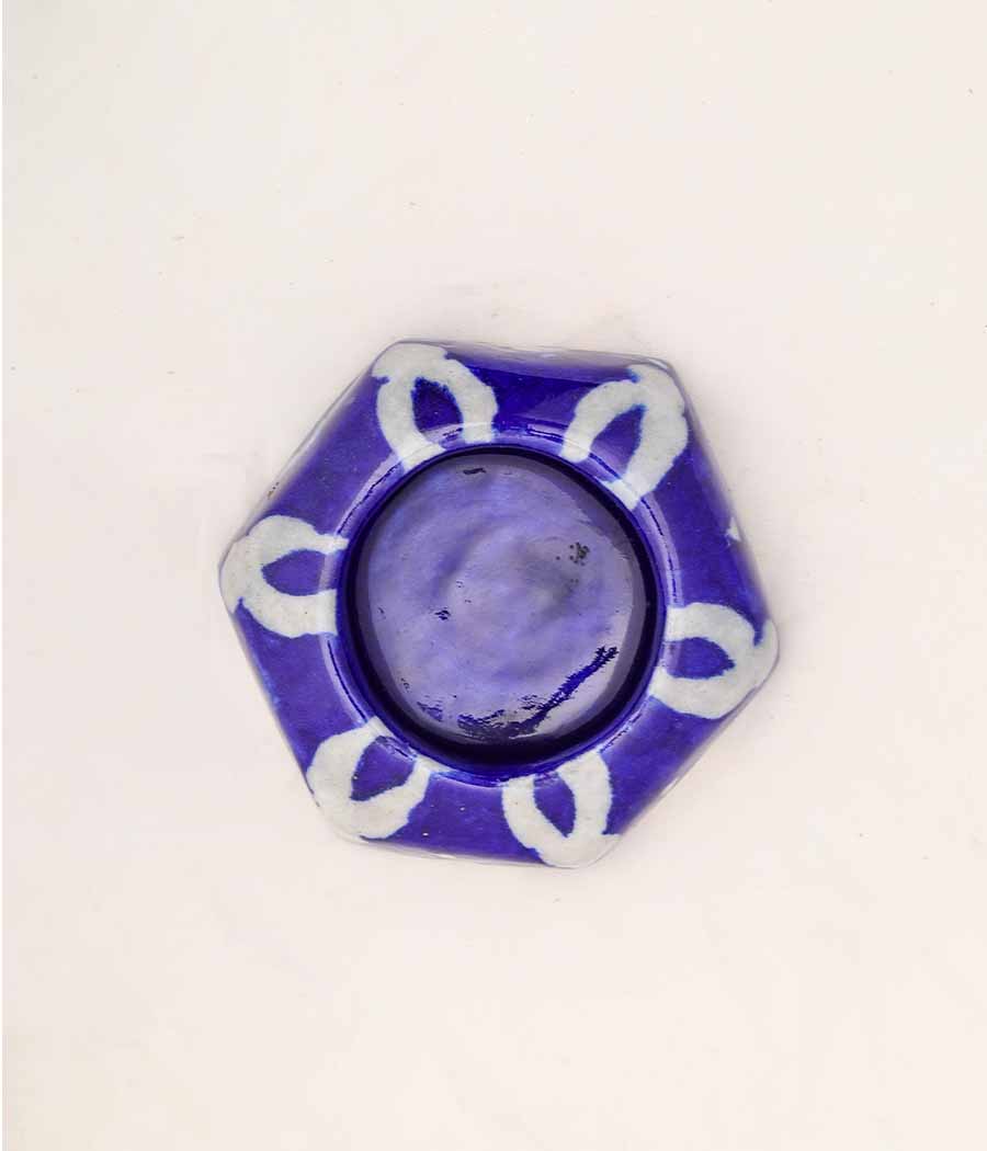 Blue Pottery Hexagon Design Diya - Set of 6