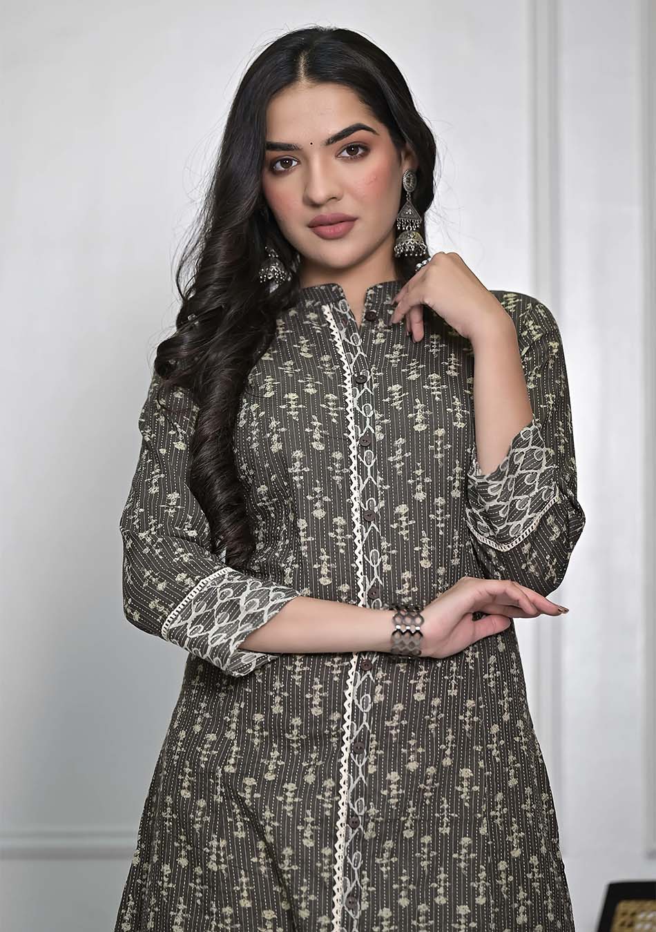Dark GREY Floral Print Kurta