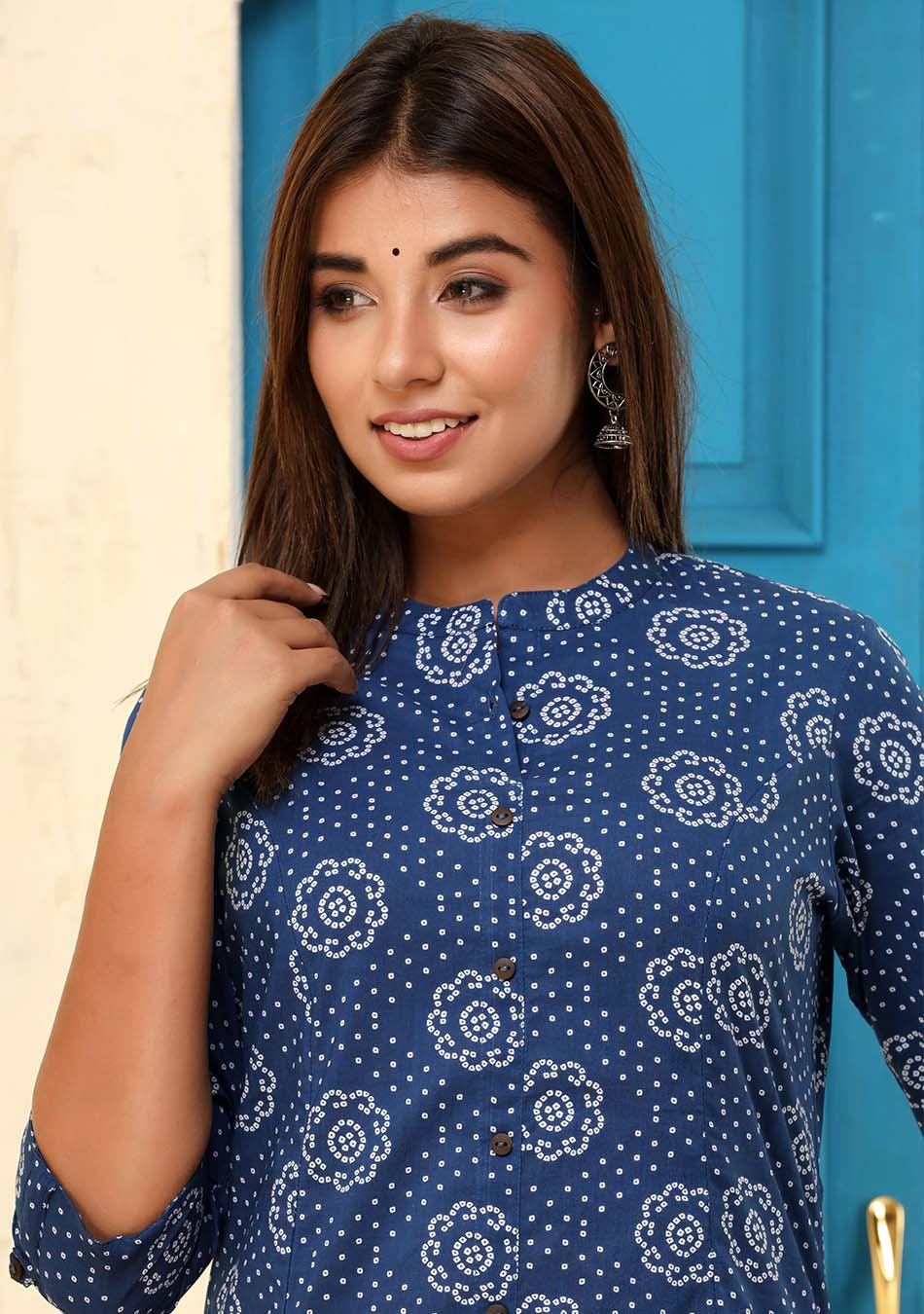 Dark Blue Print A-Line Kurta