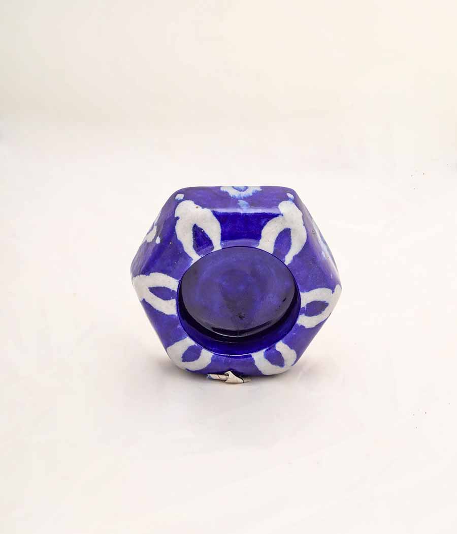 Blue Pottery Hexagon Design Diya - Set of 6