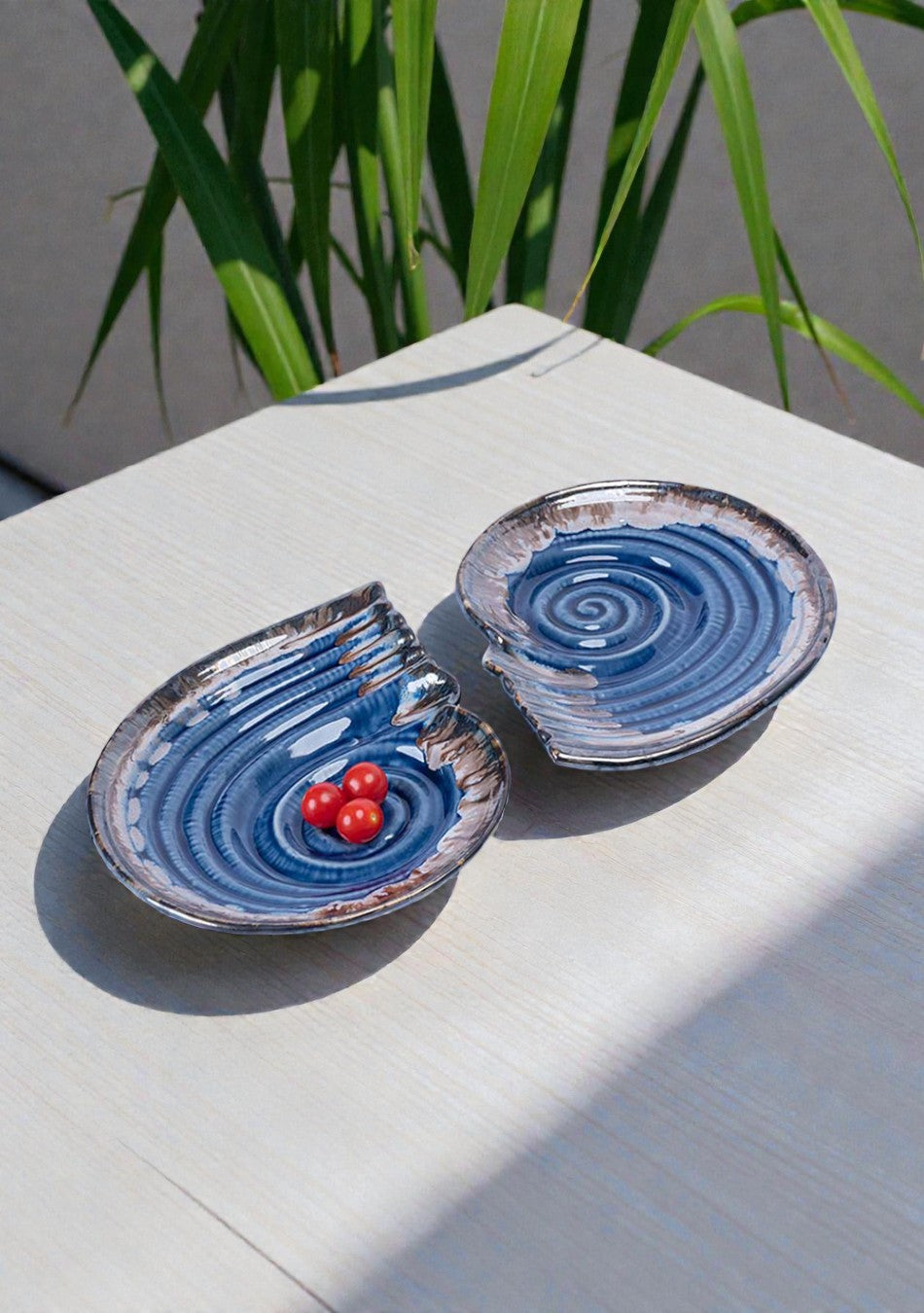 Seashell Blue-Grey Ceramic Platter Set