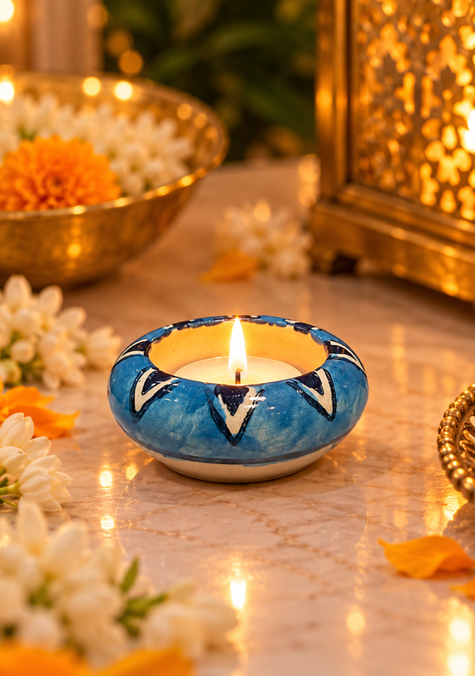 Aravalii Ocean Blue Handcrafted Diya Set of 6