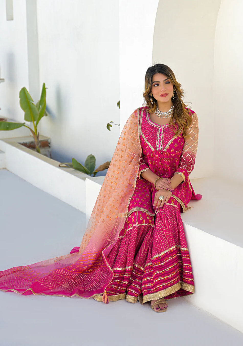Fuchsia Noor Sharara Set