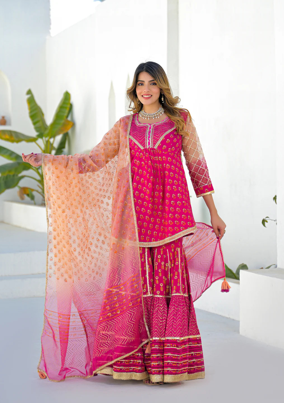 Fuchsia Noor Sharara Set