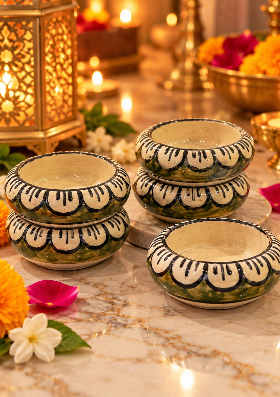 Aravalii Olive Bloom Handcrafted Diya Set of 6