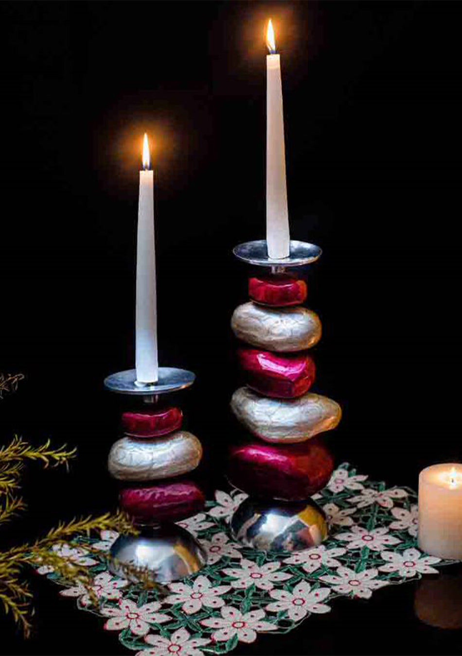 Set of Handmade Aluminium Coloured Candle Holder