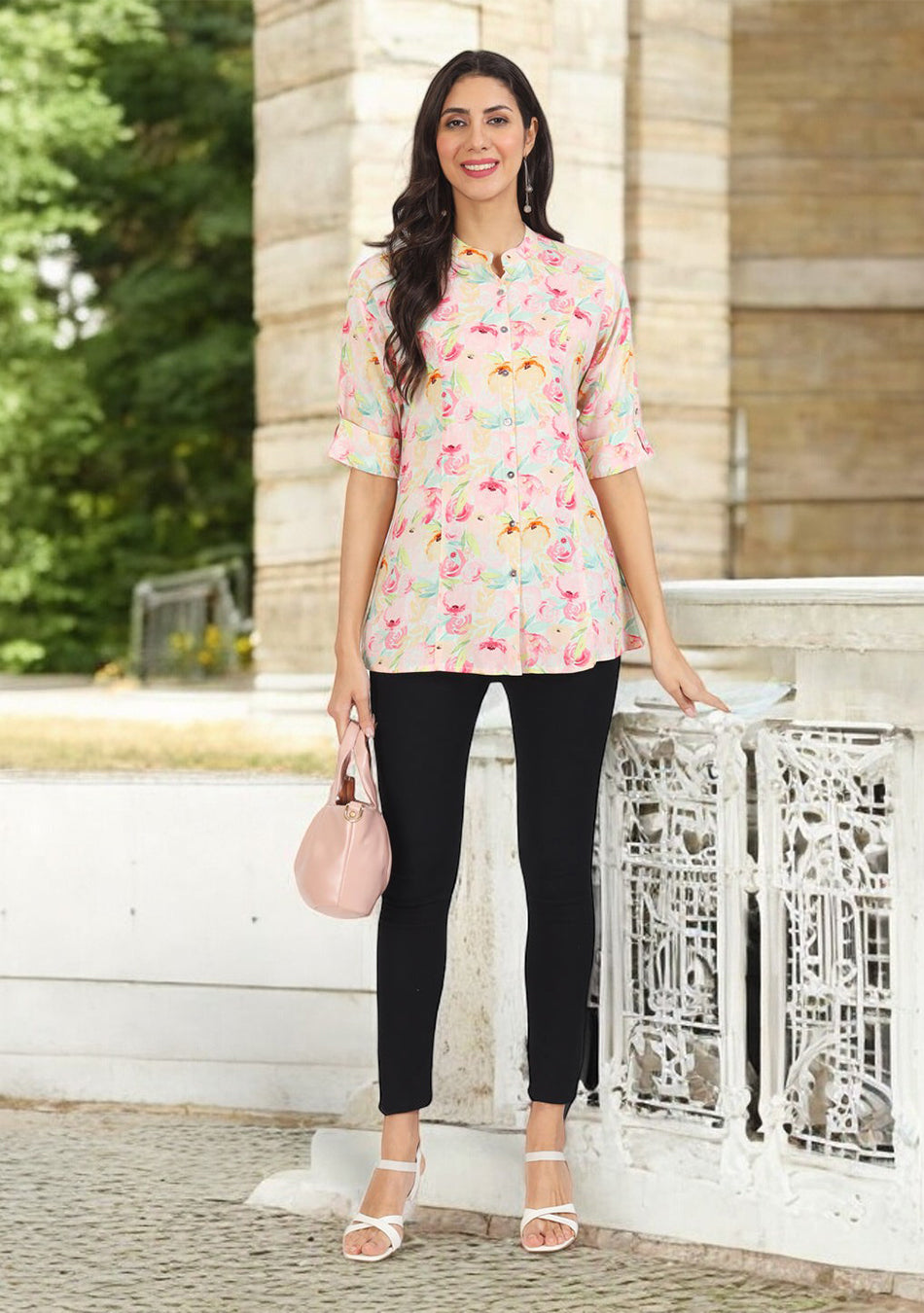 Green Floral Printed Rayon Top
