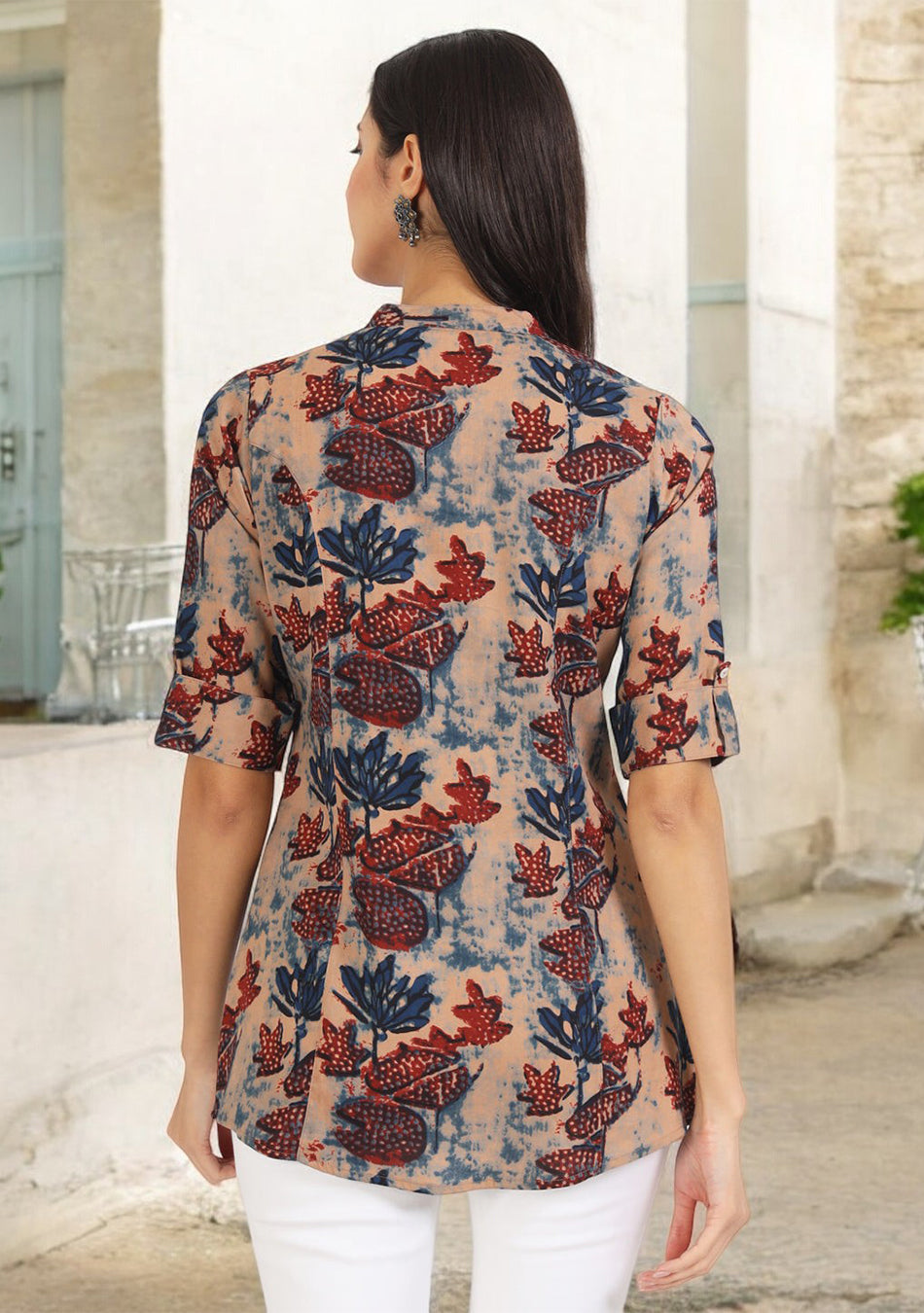 Beige Multi Floral Printed Rayon Top