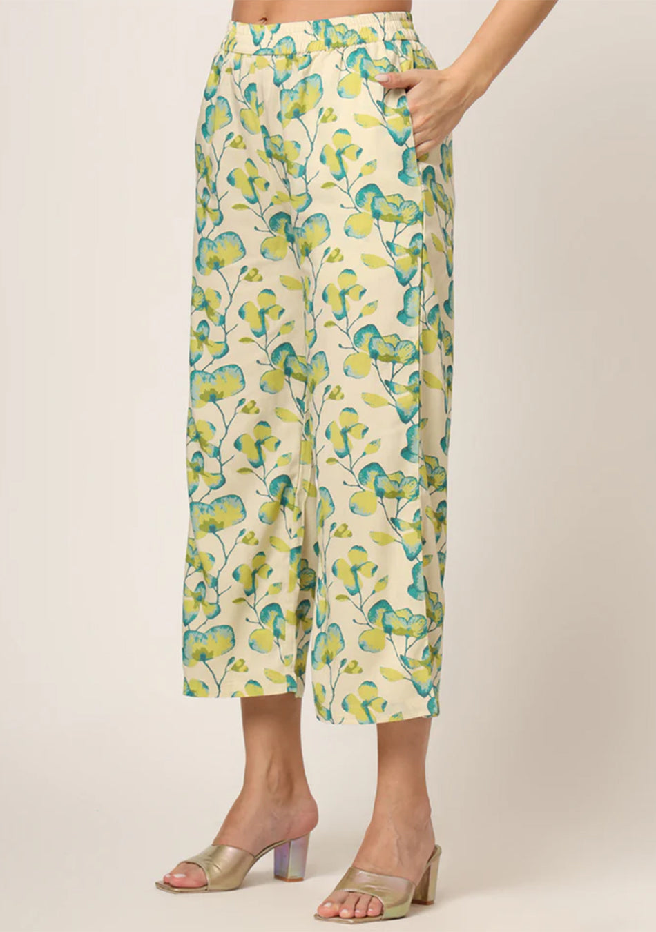 Cream Printed Rayon Fabric Straight Kurta Set