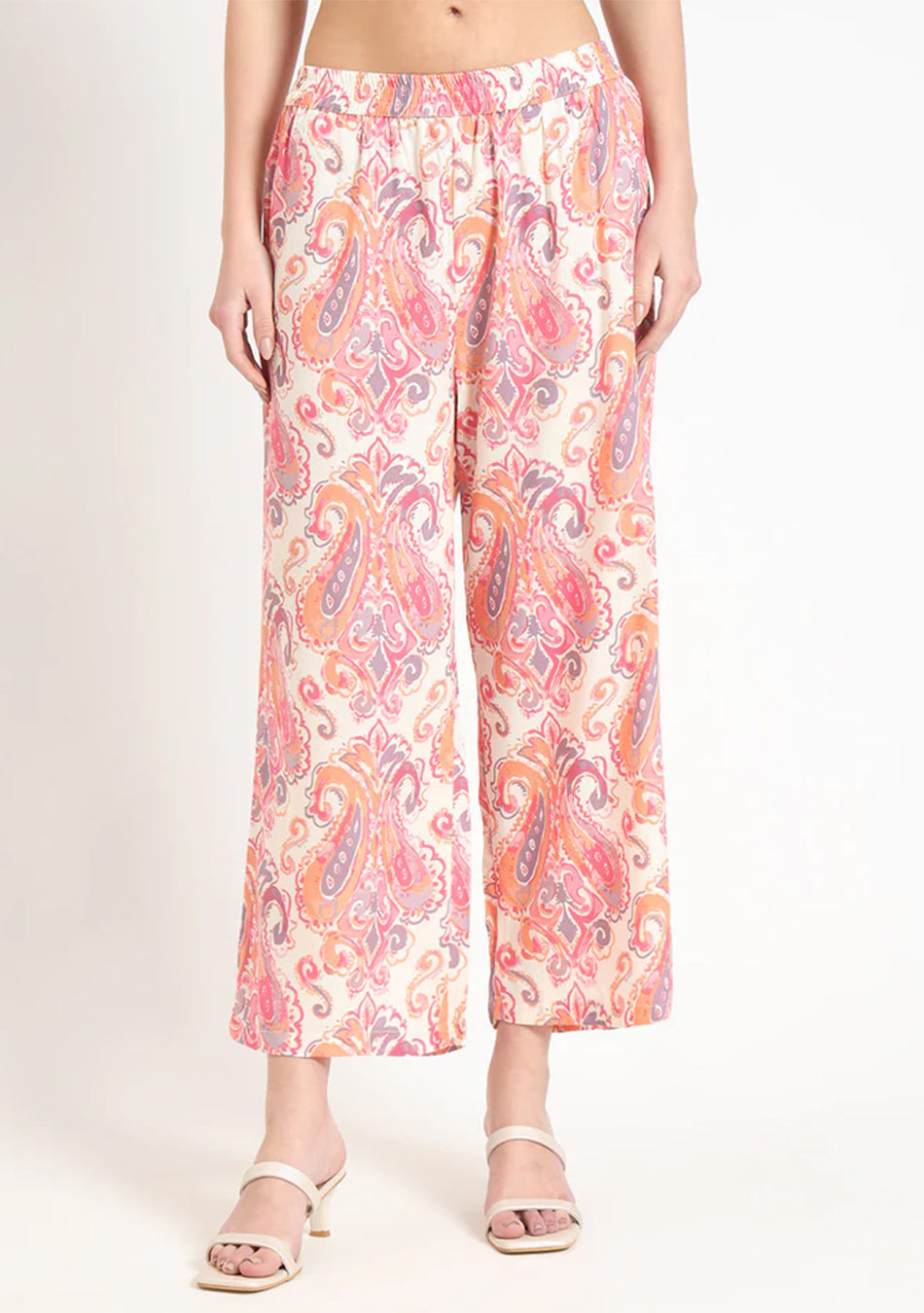 Cream Floral Print Rayon Fabric Straight Kurta with Pant