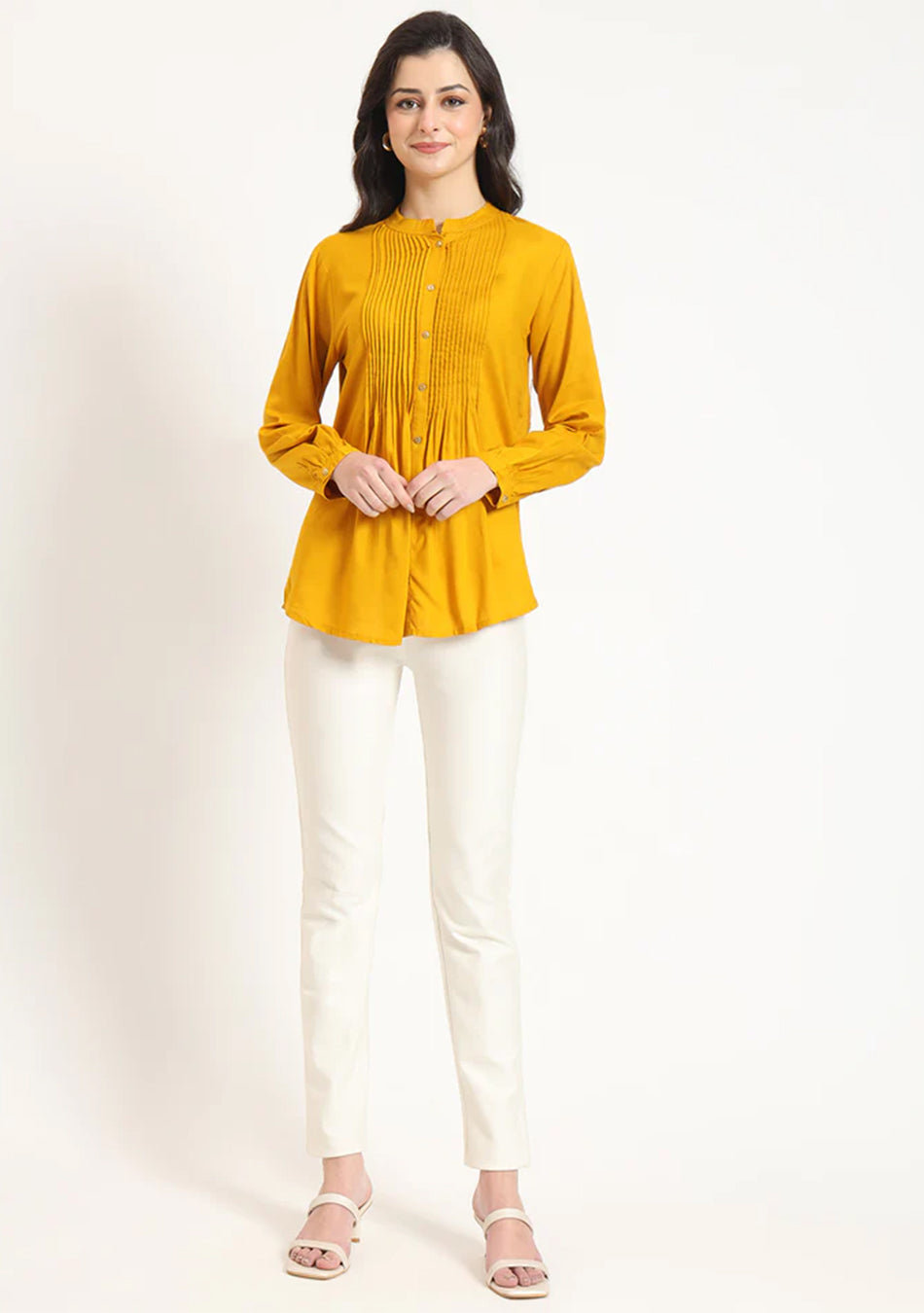 Mustard Solid Pintex Top