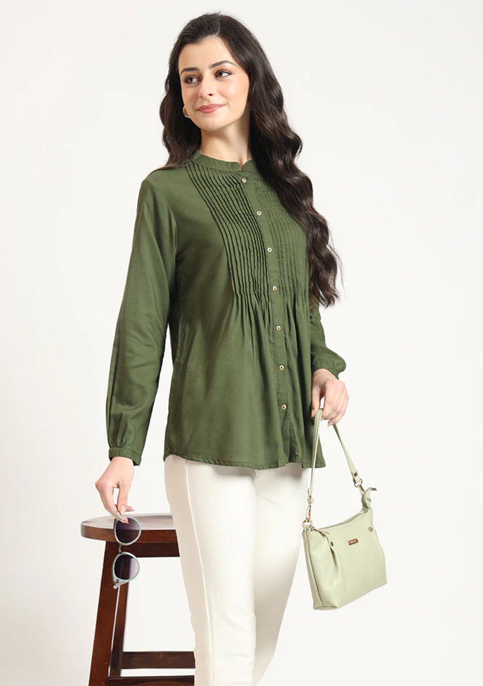 Olive Pintex Top