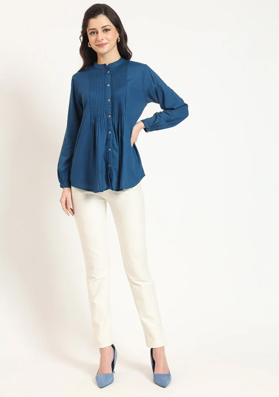 Aqua Blue Solid Pintex Top