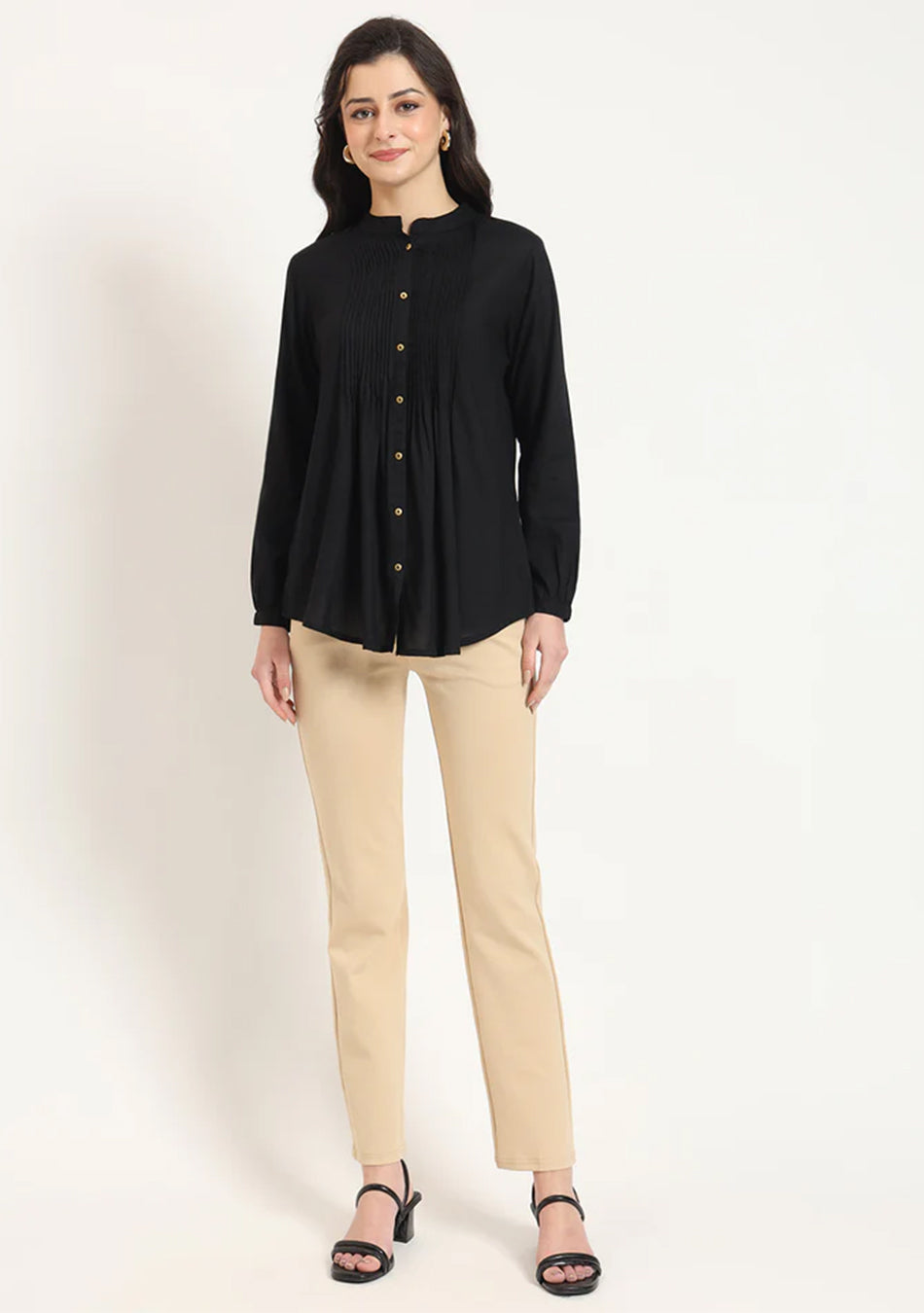 Black Solid Pintex Top