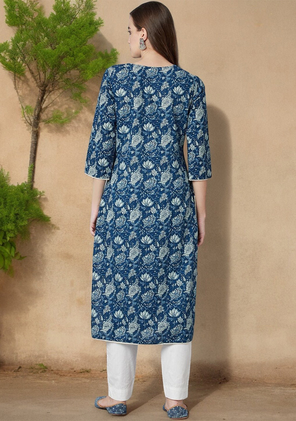 Blue Floral Straight kurta