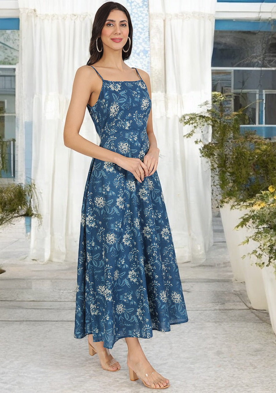 Indigo Blue Cotton Long Dress for Women