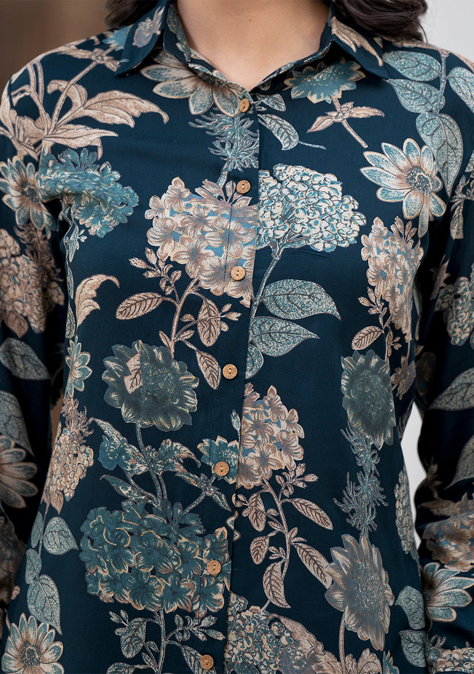 Bottle green Floral Printed Rayon Co-ord Set