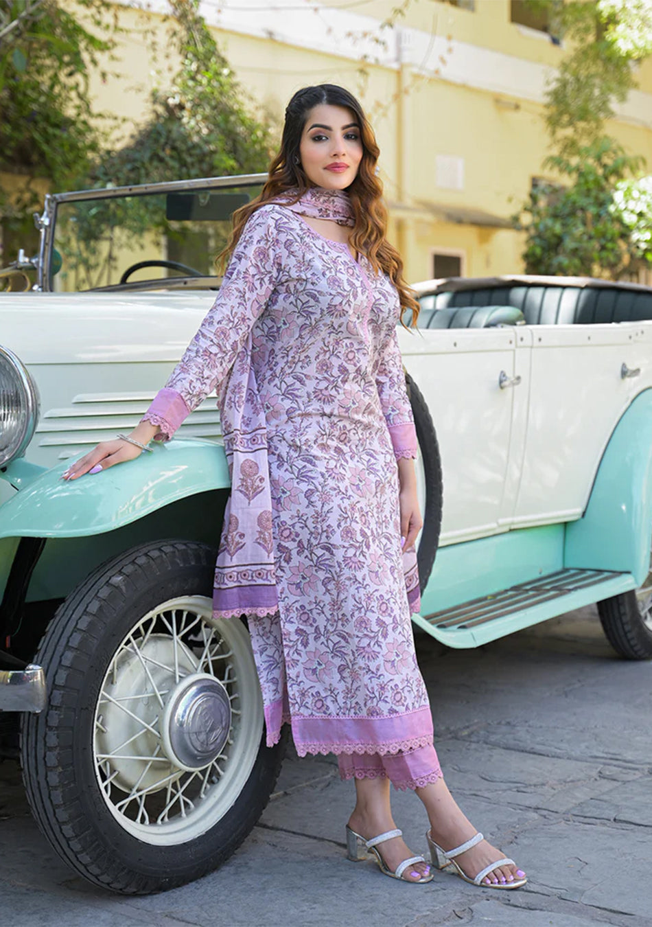 Light Purple Floral Printed kurta Pant with Dupatta