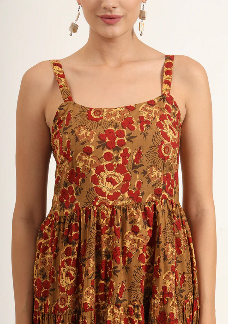 Brown Floral Print Pure Cotton Fit & Flare Dress