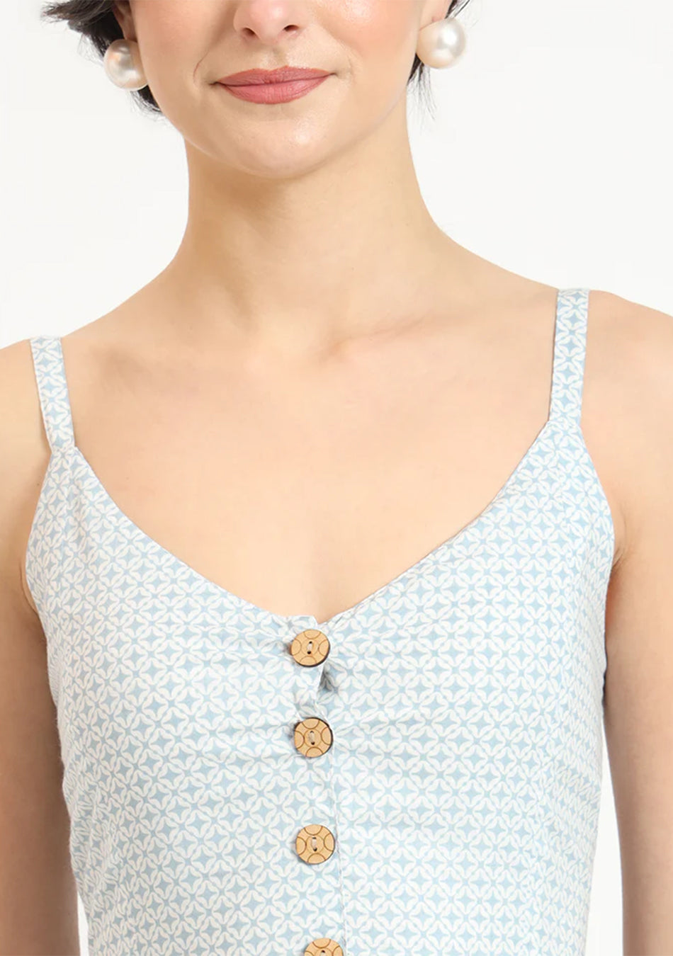 Blue Ethnic Motif Shoulder Strip Dress